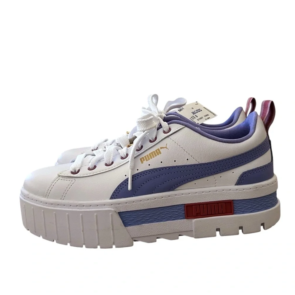 NWT Puma Womens Mayze Lace Up Platform Sneakers Shoes Size 8 Lilac-White - Picture 2 of 10